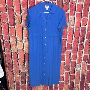 Talbots Royal Blue Short-Sleeve Button-Front Midi Dress